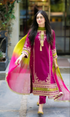 3PC-Heavy Embroidered Lawn Suit with Bamber Chiffon Duppatta - GH1020